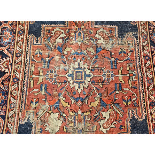 19th Century Persian Farahan Gallery Rug, Hand-Knotted Wool, Geometric Pattern, Red & Navy, 5x10 For Sale - Image 16 of 17