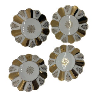 Vintage Lc Bernadotte Porcelain Floral Dish, 22k Gold, 4" Diameter, Lot of 4 For Sale