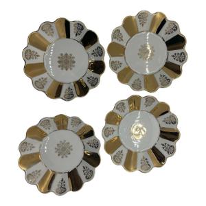 Vintage Lc Bernadotte Porcelain Floral Dish, 22k Gold, 4" Diameter, Lot of 4