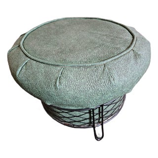 1950s MCM Atomic Mushroom Cloud Green Lava Textured Vinyl Ottoman For Sale