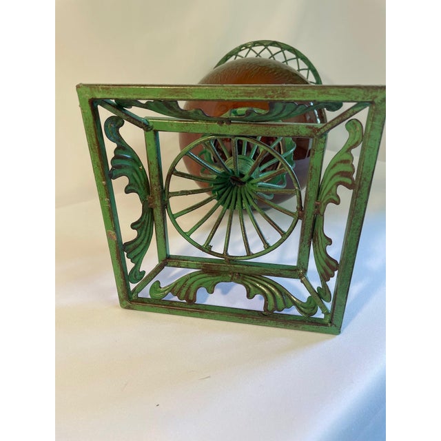 Green Vintage 1980s Wrought Iron and Ceramic Decorative Urn Planter Cachepot For Sale - Image 8 of 17