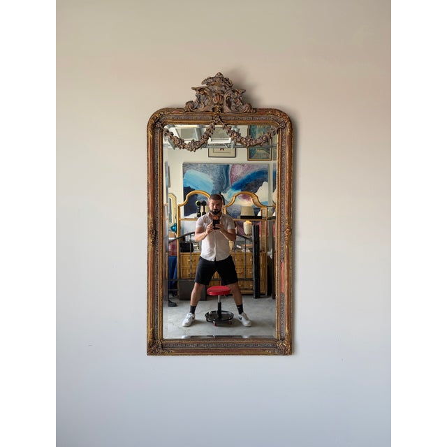 Rococo Antique 19th Century French Rococo Distressed Giltwood Wall Mirror For Sale - Image 3 of 12
