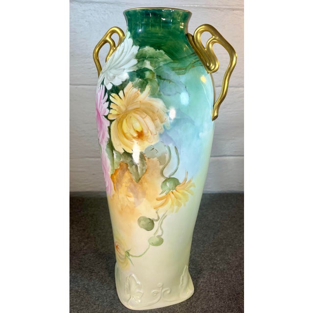 Limoges, France Antique Limoges 17” Handled Porcelain Vase For Sale - Image 4 of 11