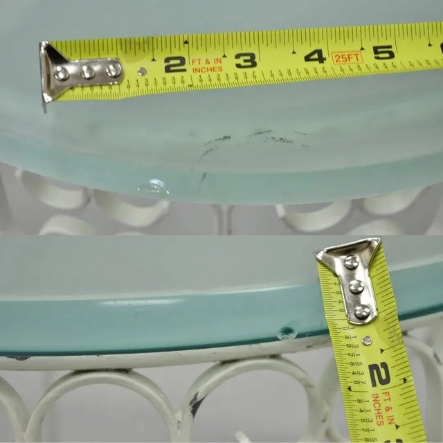 White 1960s Arthur Umanoff Style Wrought Iron Scroll Low Round Glass Top Side Tables - a Pair For Sale - Image 8 of 12