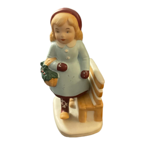 Vintage 1983 Holiday Cheer Girl on Bench Porcelain Figurine