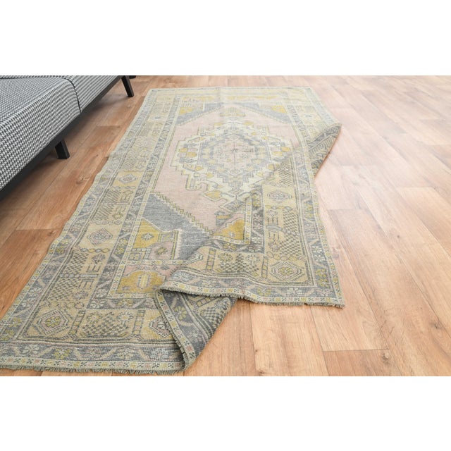 1970s Vintage Handmade Wool Cotton Turkish Grey Runner Rug For Sale - Image 4 of 11