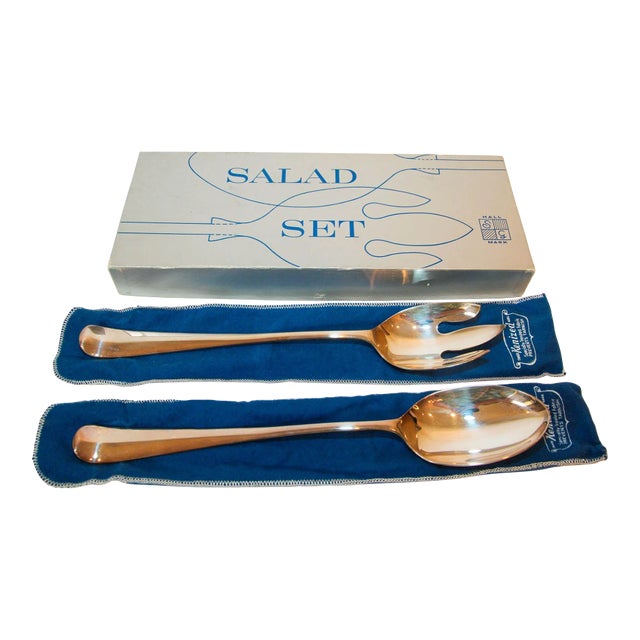 1950s Sg Hall Mark England Large Silver Plate Serving Spoon and Fork Set For Sale