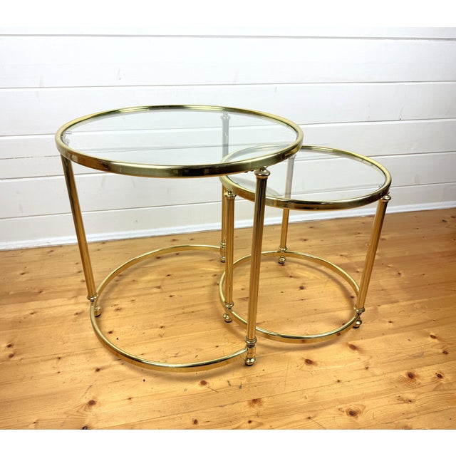 Vintage Nesting Tables in Brass and Glass, 1970s, Set of 2 For Sale - Image 13 of 14