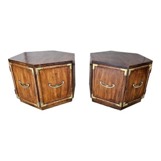 Mid 20th Century Vintage Hollywood Regency Hexagonal Campaign Style Side Tables For Sale