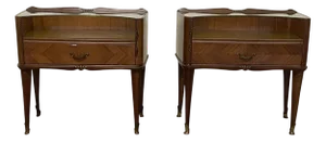 Vintage Wood and Glass Bedside Tables, 1950s, Set of 2