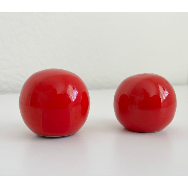 Mid-Century Modern 1960s Italian Tomato Red Ceramic Salt and Pepper Shakers For Sale - Image 3 of 7