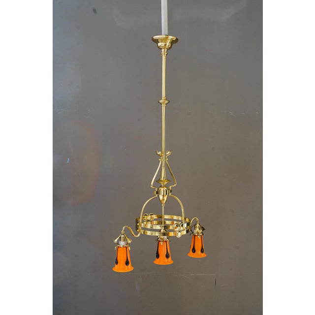 Antique Chandelier with Loetz Glass Shades, 1910 For Sale - Image 13 of 18