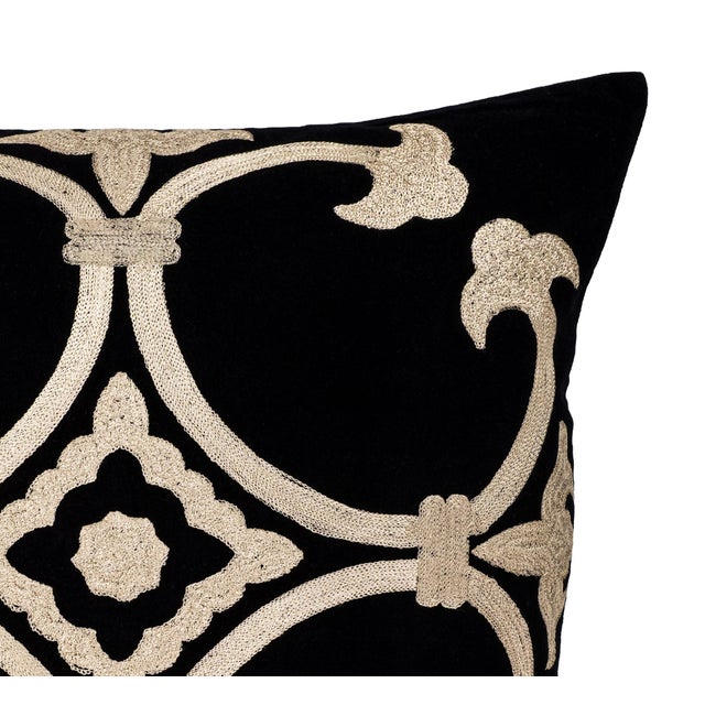 Contemporary Black Velvet Throw Pillow Cover With Gold Embroidery - Palazzo Collection,20 X 20 For Sale - Image 3 of 5