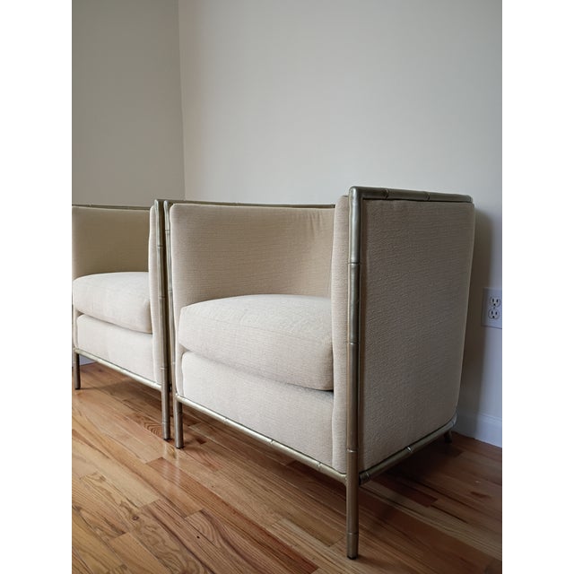 A Pair Bernhardt Interiors Merideth Club Chairs Metal Faux Frame For Sale - Image 12 of 15