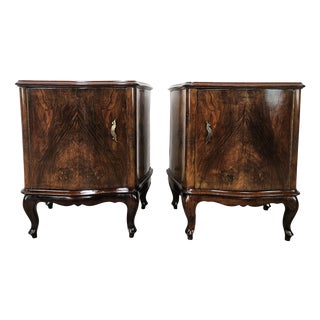 Chippendale Walnut Burl Bedside Tables, 1940, Set of 2 For Sale