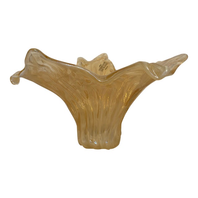Large Murano Apricot Swirl Vintage Bowl Sculpture For Sale