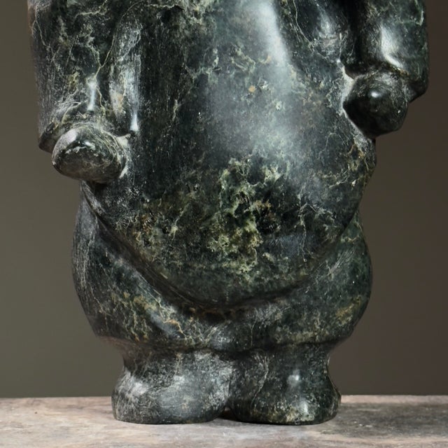 Green Vintage Folk Hand Carved Inuit Figurative Serpentine Green Marble Sculpture For Sale - Image 8 of 9