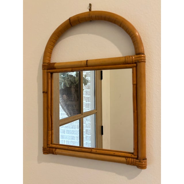 Vintage Petite Arched Rattan & Bamboo Wall Mirror For Sale - Image 11 of 12