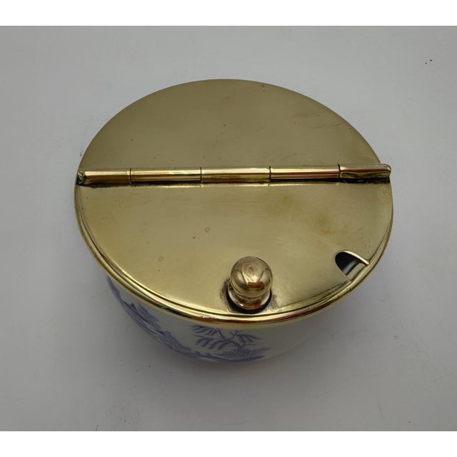 Vintage Chinoiserie Porcelain & Brass Covered Sugar Bowl For Sale In West Palm - Image 6 of 11