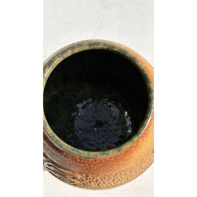 Ceramic Vintage 10” Handcrafted Lidded Studio Pottery Vessel With Incised Motif For Sale - Image 7 of 12
