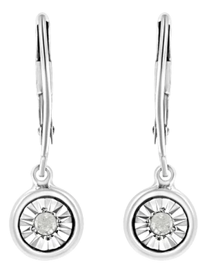 .925 Sterling Silver 1/10 Cttw Bezel-Set Round-Cut Diamond Accent Dangle Earring (I-J Color, I3 Clarity) - 2 Pieces