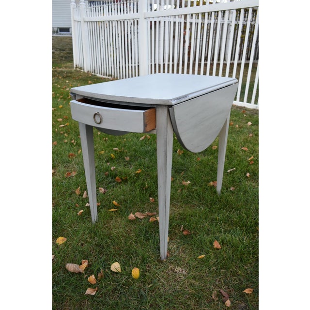 Wood Mahogany Pembroke Drop Leaf Accent Table Painted Storage Drawer Gray 70s For Sale - Image 7 of 12