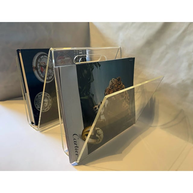 1970s 1970’s Clear Lucite Magazine Rack For Sale - Image 5 of 12