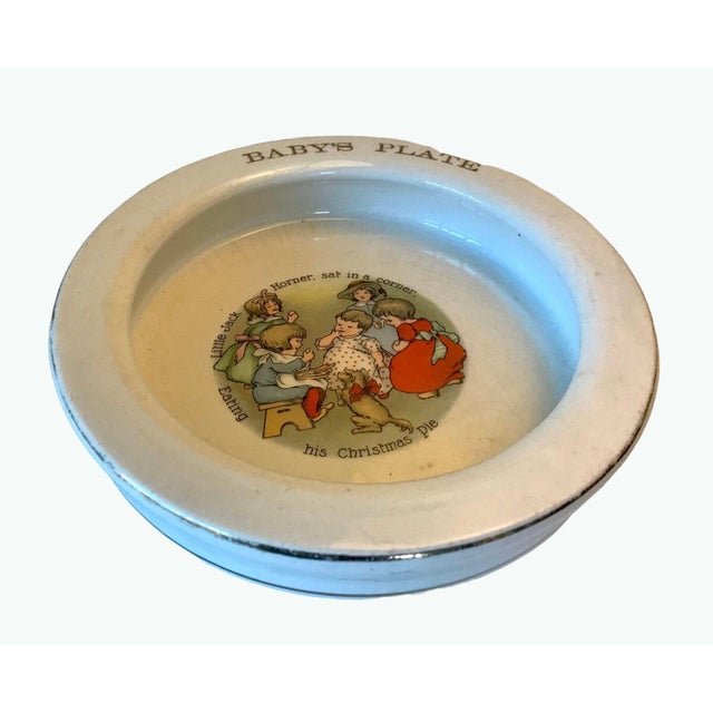 Adorable 1920s baby ceramic plate by The Wellsville China Co., beautifully decorated with the classic Little Jack Horner...