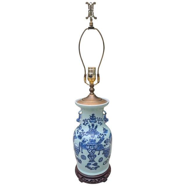 Early 20th Century Asian Antique Celadon Vase Table Lamp For Sale - Image 10 of 18