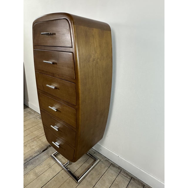 Art Deco Style Storage Unit with Drawers in Wood and Chrome, 2000s For Sale - Image 4 of 13