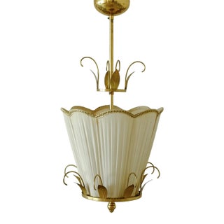 1940s Brass and Silk Pendant by E. Hansson & Co., Malmö, Sweden For Sale