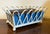 Art Deco 1930's White Painted Zinc Basketweave Cachepot Planter or Jardiniere With Blue Tole Liner on Ball Feet For Sale - Image 3 of 14