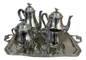Rococo-Style Silver-Plated Metal Service, 1900, Set of 5