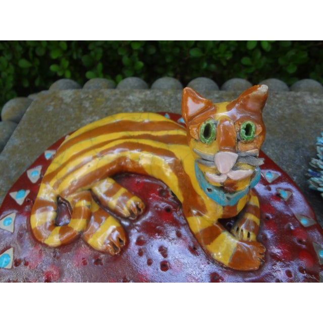 1980s Set of Three 1980s Glazed Pottery Cat Sculptures For Sale - Image 5 of 13