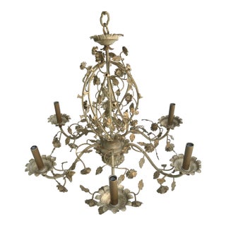 Mid Century Gold Vintage Italian 6 Tole Lily Chandelier For Sale