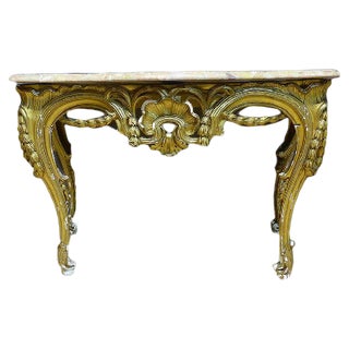 Antique French Gilt Wood Louis XV Console Table For Sale