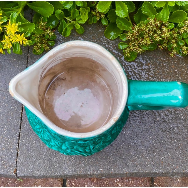 Ceramic Vintage Turquoise Majolica Pitcher From Western Germany For Sale - Image 7 of 11