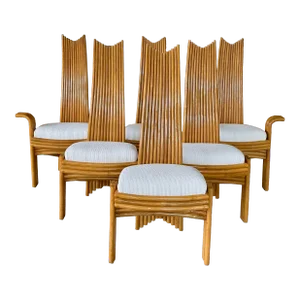 Late 20th Century Sculptural Organic Modern Rattan Dining Chairs Manner of Mackintosh or McGuire