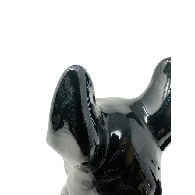 Rare VTG Black Ceramic Scottie Dog Figurine With White Highlights | Mid-Century Japanese Scottish Terrier Decor | Unique "Dc" Mark For Sale - Image 11 of 13