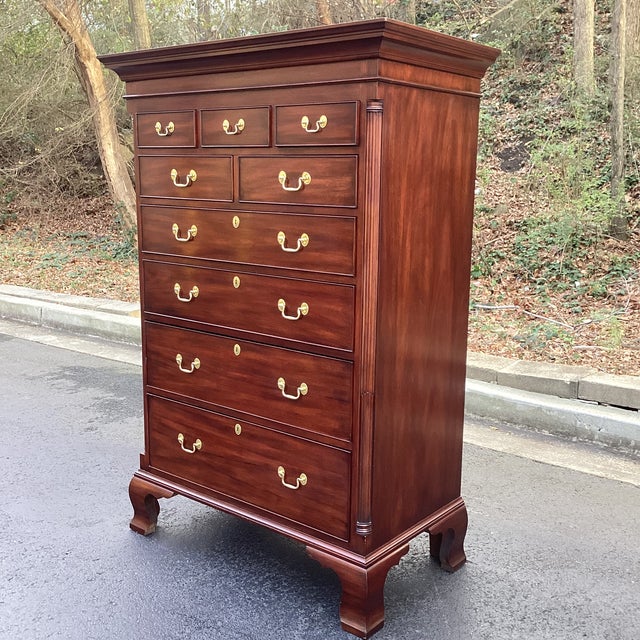 Henkel Harris 1980s Henkel Harris Genuine Mahogany Tall Chest of Drawers, Chippendale Style – Finish 29 For Sale - Image 4 of 15