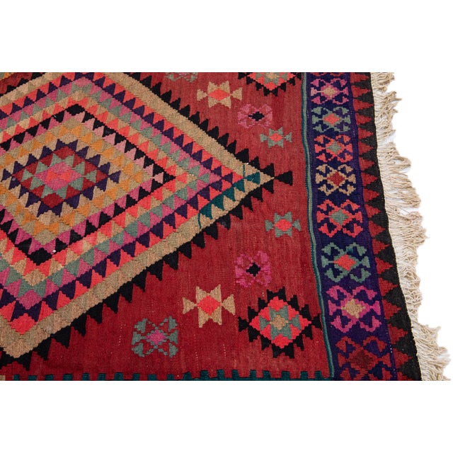Mid-20th Century Turkish Kilim Red Handmade Tribal Wool Rug For Sale In New York - Image 6 of 8