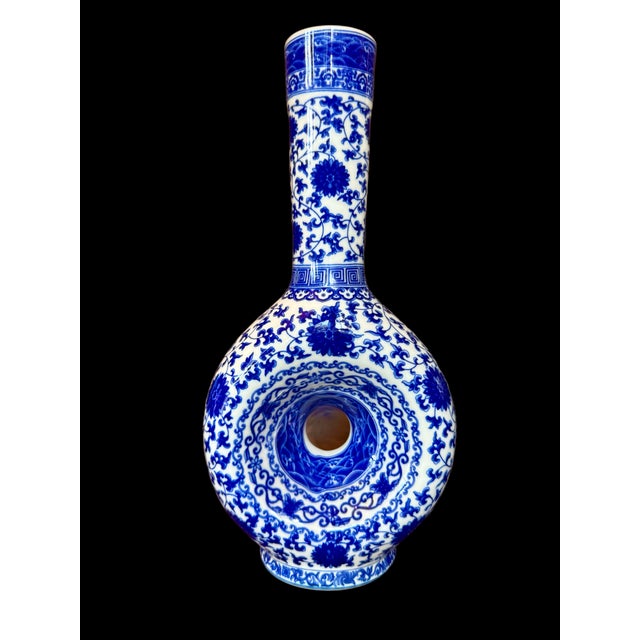 Chinoiserie Chinese Blue and White Donut Vase For Sale - Image 3 of 10