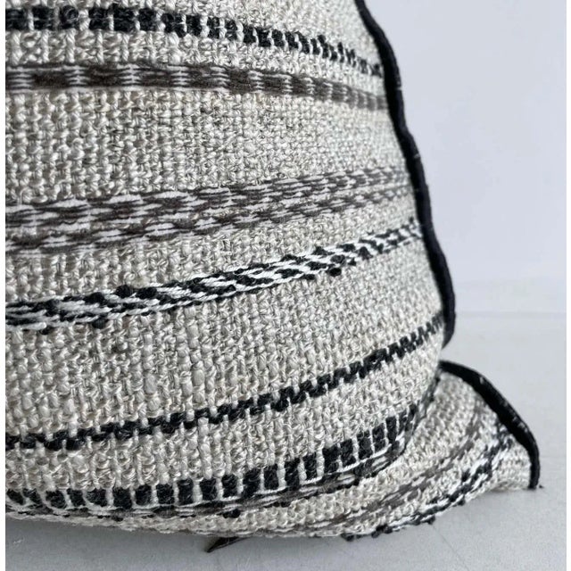 Custom Embroidered Stripe French Linen and Wool Pillow Cover For Sale In Los Angeles - Image 6 of 7