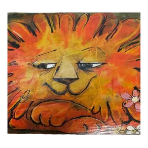 Rustic Log Lion Art Wood Hand Painted