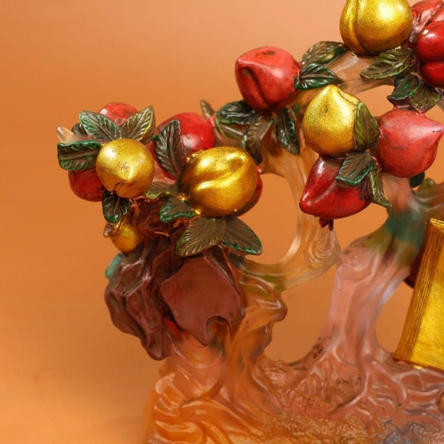 Vintage Style Liuli Glass Peach Tree Sculpture With Inscription For Sale - Image 9 of 9