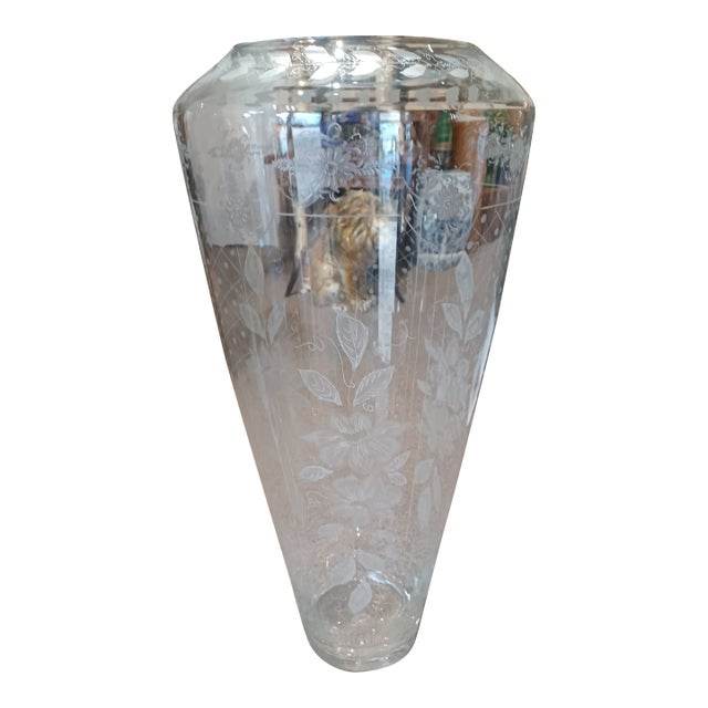 Vintage Tall Etched Floor Vase For Sale