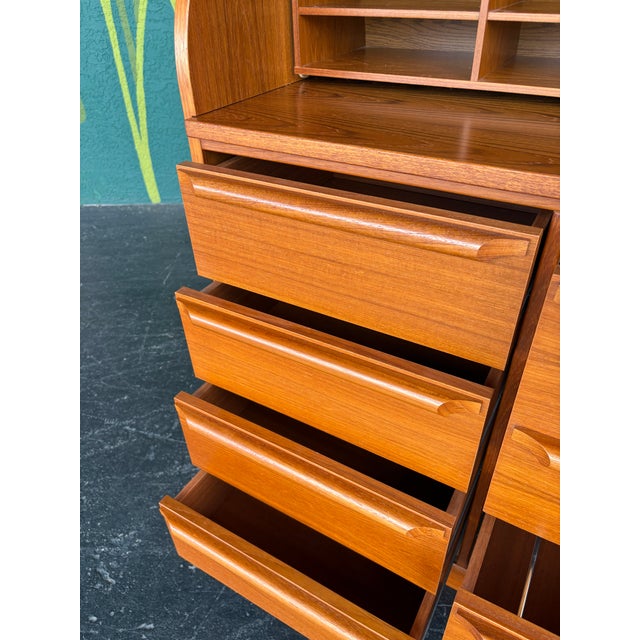 Brown Danish Teak Rolltop Secretary Desk For Sale - Image 8 of 15