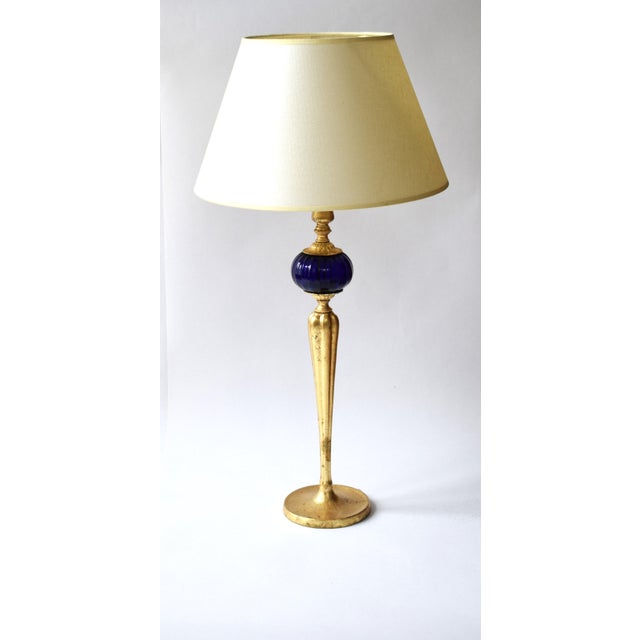 Blue Goldleaf-Plated Table Lamp, Italy, 1960s For Sale - Image 8 of 8