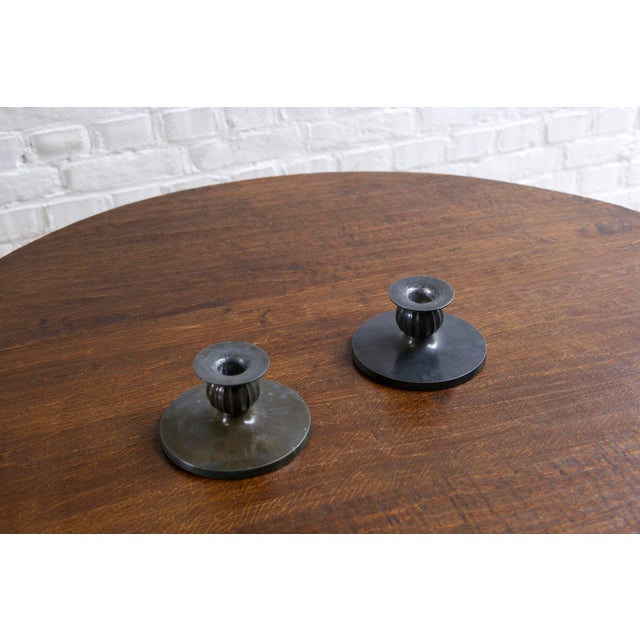 Vintage Danish Disco Metal Candleholders by Just Andersen, 1930s, Set of 2 For Sale - Image 14 of 15