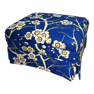 Ottoman With Bright Floral Upholstery For Sale